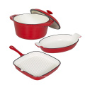 Hot Sale 3 Piece Cast Iron Enamel Cookware Set with pot and pan